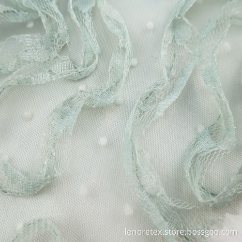Dzianiny Dot Flocking Green Lace Haft Mesh Tkanina